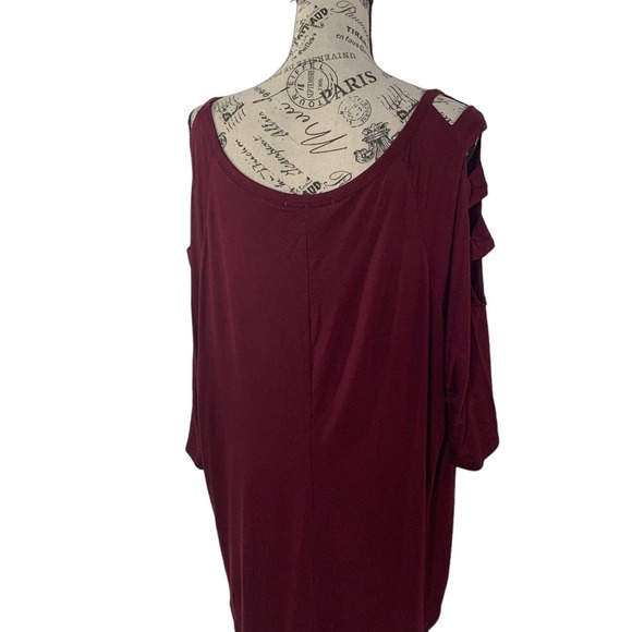 Love Delirious Women’s Plus Size 3X Blouse Cold Shoulder 3/4 Sleeve Burgundy NEW - Picture 9 of 10